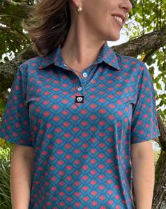 Womens: Womens Pōhutukawa Golf Polo- Red & Blue
