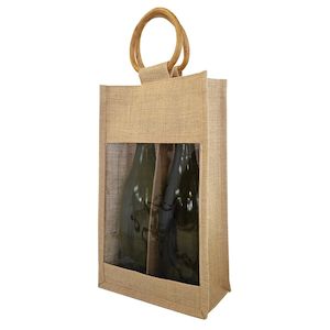Bag: Two Bottle Window Jute Bag