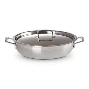 Frying Pans: 3Ply Stainless Steel Non-Stick Shallow Casserole + Lid 30cm