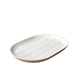 Coastal Junction Oval Tray Cream with Green Stripe