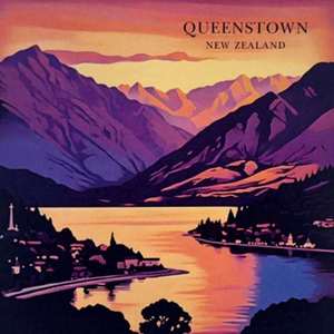 Print Illustrations: Double Sided Print Queenstown Romantic Sunset