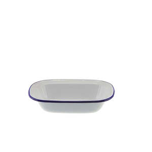 Bakeware Accessories: Enamel Pie Dish 20x15cm White/Blue