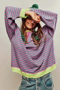 Free People: CLASSIC STRIPED CREW (Pink Combo)