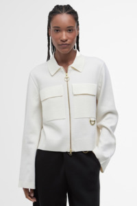 Knitwear: Alma Knitted Zip Through Cardigan (Ecru/Oatmeal)