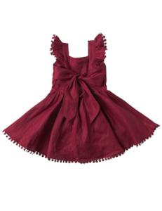 Dresses: Alaia Linen Girls Dress - Cherry Red