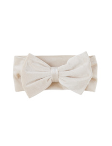 Oversized Bow Velour Baby Headband - Cream