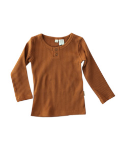 Shades Of Autumn: Willow Long Sleeve Henley Cotton Top - Antique Gold