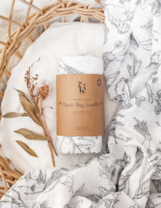 Stay At Home Essentials: Organic Cotton Printed Baby Swaddle - Forest Walk