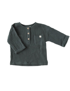 1 Year 1: Lucas Boys Muslin Shirt - Dusty Pine