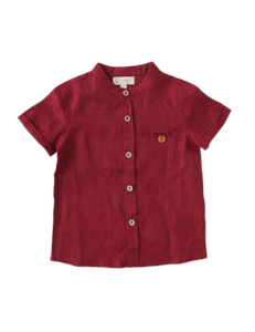 4 Years: Ethan Boys Linen Shirt - Crimson