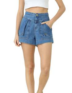 SHORTS: Crimson Contrast Stitch Pocket Shorts in Mid Blue