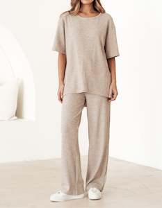 PANTS: Nash Relaxed Fit Rib Knit Pants in Beige
