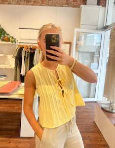 Sale Tops: Rowan Sleeveless Front Tie Pleat Top in Lemon Cotton
