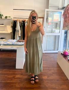 Sale Dresses: Vienna Tie Up Straps Sun Dress in Khaki