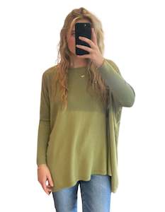 Jumpers And Cardigans: Willow Cotton Knit Jumper in Olive Green