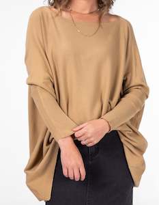Jumpers And Cardigans: Willow Cotton Knit Jumper in Camel