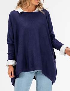 Jumpers And Cardigans: Willow Cotton Knit Jumper in Navy