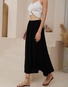 Clothing: Abigail Elastic Waist MIdi Skirt in Black
