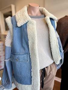 Clothing: Banks Oversized Teddy Lined Vest in Blue Denim