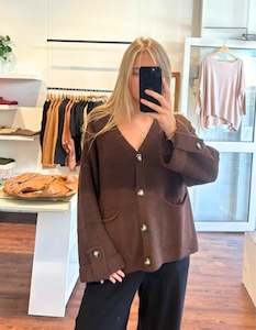 Jumpers And Cardigans: Zara Relaxed Button Up Knit Cardigan in Chocolate