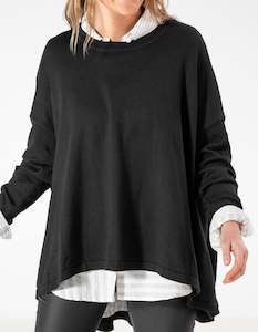 Jumpers And Cardigans: Elle Crew Neck Oversize Knit Jumper in Black