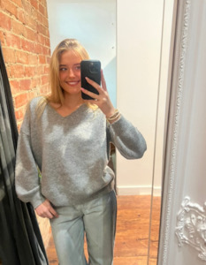 Jumpers And Cardigans: Tully V-Neck Lightweight Knit Jumper in Grey