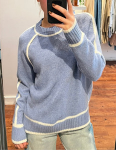 Storewide Discount Collection: Kobe Crew Neck White Line Jumper in Blue