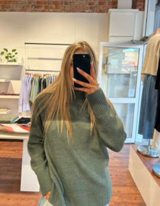 Frost High Neck Long Sleeve Knit Jumper in Khaki