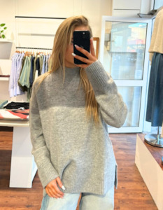 Frost High Neck Long Sleeve Knit Jumper in Grey