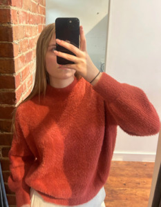 Sydney Crew Neck Brushed Knit Jumper in Rust