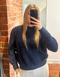 Sydney Crew Neck Brushed Knit Jumper in Navy