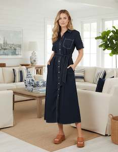 Linden Midi Utility Dress in Navy