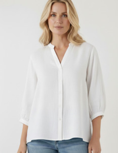 Storewide Discount Collection: Storm Button Down Collarless Linen Shirt in White