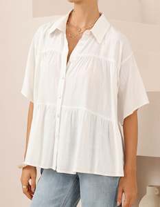 Storewide Discount Collection: Royal Short Sleeve Tiered Shirt in White