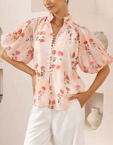 Storewide Discount Collection: Amari Button Down Blouse in Pink Floral Print
