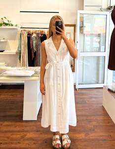 New Arrivals: Tara Sleeveless Shirt Dress in White