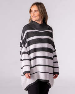 Jumpers And Cardigans: Marlow Oversize Knit Jumper in Charcoal Stripe