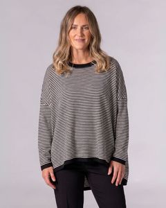 Jumpers And Cardigans: Hunter Crew Neck Oversize Jumper in Black/White Stripe