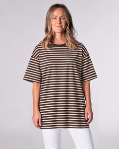 Tops: Stevie Brown/Beige Stripe Oversized Tee