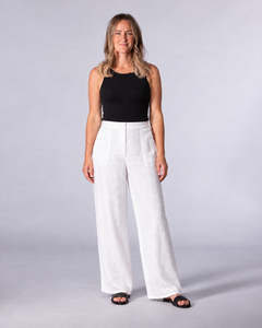 Pants: Drew White Linen Elastic Back Pants