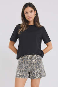 Among The Brave Project Animal Print Front Pocket Denim Shorts