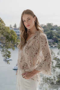 Among The Brave Odyssey Beige Leopard Georgette Top