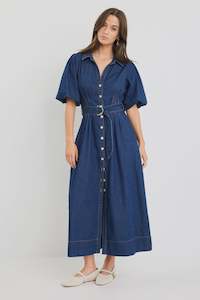 Jack Ivy: Among The Brave Dusk Indigo Denim Maxi Shirt Dress