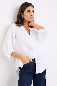 BY ROSA Deity White Linen Puff Sleeve Blouse