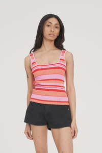 Huffer Kyra Stripe Rib Tank Heatwave