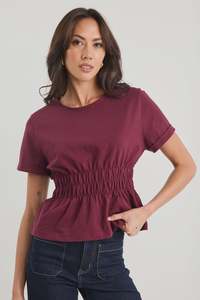 Among The Brave Svelte Burgundy Shirred Detail SS Tee