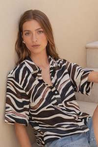 Among The Brave: Among The Brave Entangle Chocolate Zebra Boxy SS Shirt