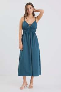 Among The Brave: Among The Brave Cast Petrol Cotton Strappy Midi Dress