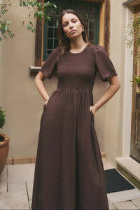 Re:Union Wren Linen Midi Dress Chocolate