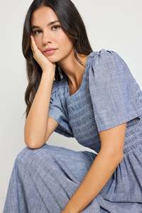 Re:Union Wren Midi Dress Chambray Blue